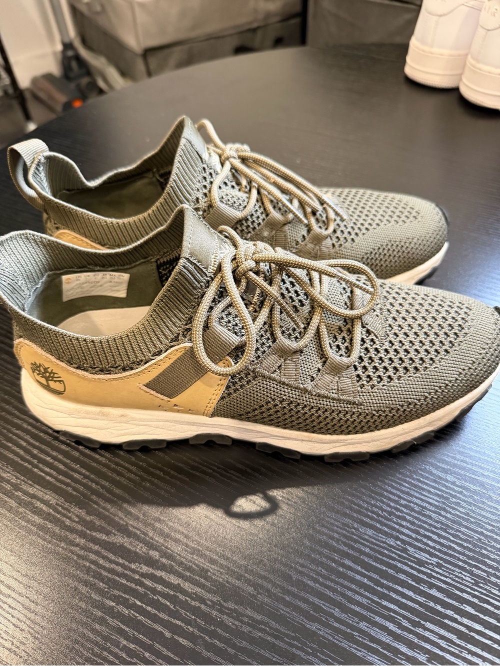 Timberland Olive Knit Athletic Trainer with Tan Heel Accent